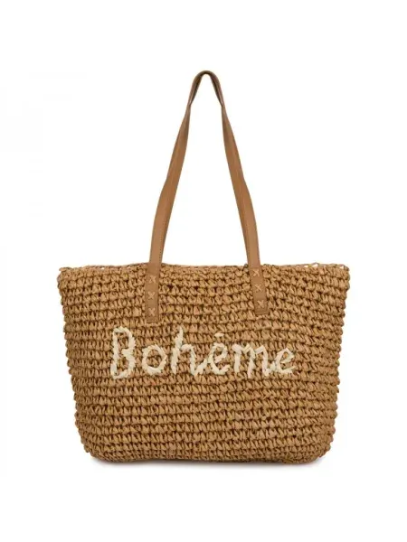 Pletena nakupovalna torba Boheme - temno bež